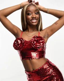 Skirts*Collective The Label Exclusive Embellished Crop Top And Maxi Skirt Co-Ord In Red