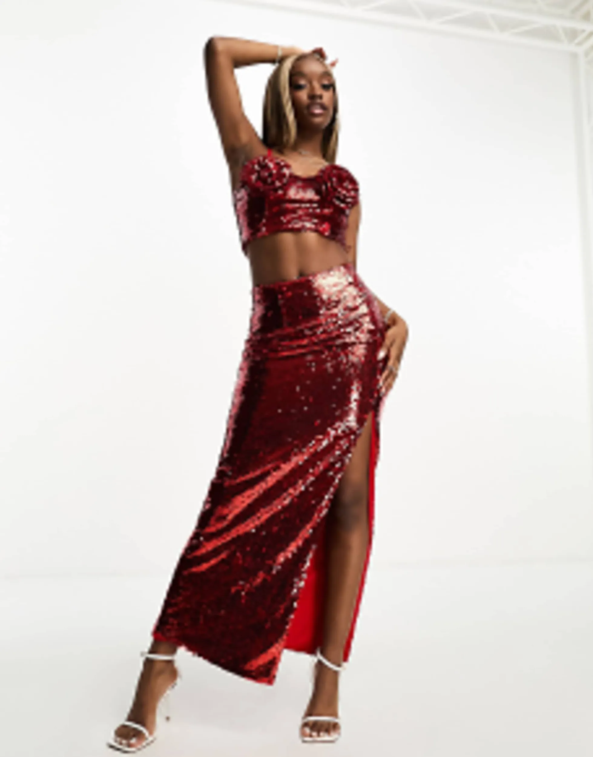 Skirts*Collective The Label Exclusive Embellished Crop Top And Maxi Skirt Co-Ord In Red