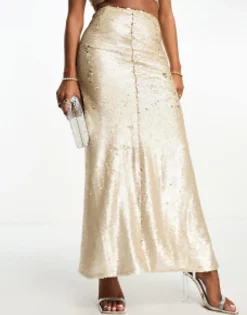 Petite*Collective The Label Petite Exclusive Embellished Maxi Skirt Co-Ord In Champagne Champagne Gold