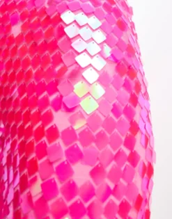 Petite*Collective The Label Petite Strapless Disc Sequin Jumpsuit In Pink Bright Pink