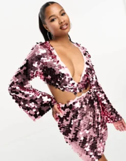 Petite*Collective The Label Petite Exclusive Disc Sequin Cut-Out Mini Dress In Pink
