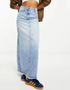 Skirts*Collusion A-Line Long Maxi Denim Skirt In Vintage Blue Wash Light Blue