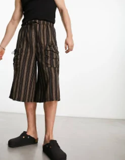 Shorts*Collusion Baggy Stripe Skater Short With Bungee In Brown