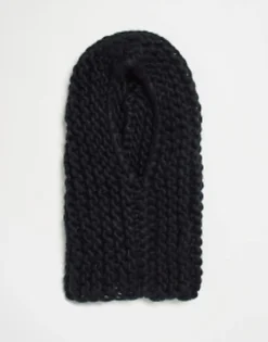 Scarves*Collusion Chunky Crochet Textured Knit Balaclava In Black