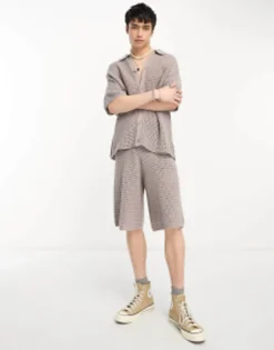 Shorts*Collusion Crochet Longline Shorts In Grey Co-Ord Charcoal