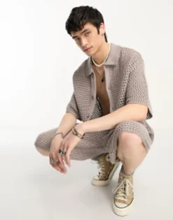Shorts*Collusion Crochet Longline Shorts In Grey Co-Ord Charcoal