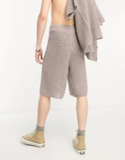 Shorts*Collusion Crochet Longline Shorts In Grey Co-Ord Charcoal