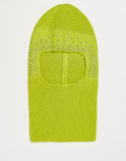 Scarves*Collusion Knitted Balaclava With Diamante Hot Fix In Lime Green Light Green