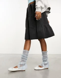 Gloves*Collusion Open Stitch Knitted Arm And Leg Warmers In Light Blue