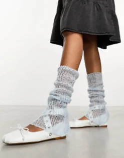 Gloves*Collusion Open Stitch Knitted Arm And Leg Warmers In Light Blue