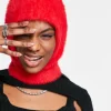 Scarves*Collusion Unisex Eyelash Yarn Balaclava In Red