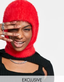 Scarves*Collusion Unisex Eyelash Yarn Balaclava In Red