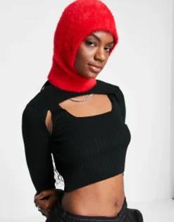 Scarves*Collusion Unisex Eyelash Yarn Balaclava In Red