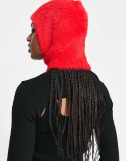 Scarves*Collusion Unisex Eyelash Yarn Balaclava In Red