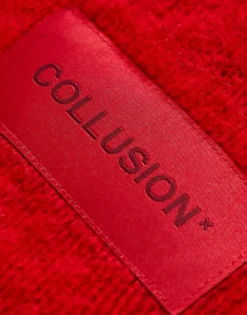 Scarves*Collusion Unisex Fluffy Knit Logo Scarf In Red