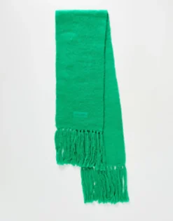 Scarves*Collusion Unisex Fluffy Knit Logo Scarf In Green Mid Green