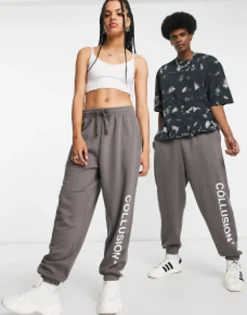 Tracksuits & Joggers*Collusion Unisex Logo Joggers In Dark Grey