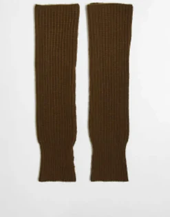 Gloves*Collusion Unisex Long Sleeve Knitted Fingerless Gloves In Brown