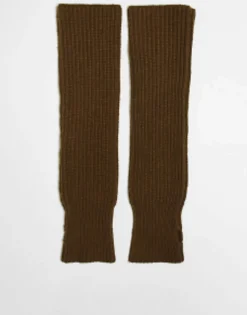 Gloves*Collusion Unisex Long Sleeve Knitted Fingerless Gloves In Brown
