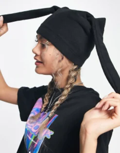 Beanies*Collusion Unisex Novelty Festival Beanie With Sock Ears In Black