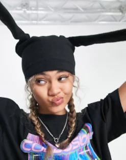 Beanies*Collusion Unisex Novelty Festival Beanie With Sock Ears In Black