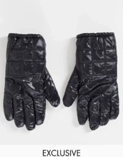 Gloves*Collusion Unisex Wet Look Padded Gloves In Black