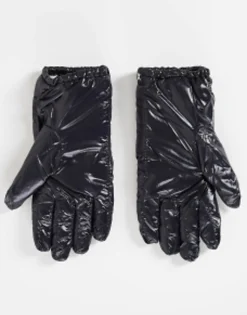 Gloves*Collusion Unisex Wet Look Padded Gloves In Black