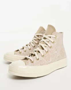 Sportswear*Converse Chuck 70 Hi Trainers With Swirl Print In Beige Tan