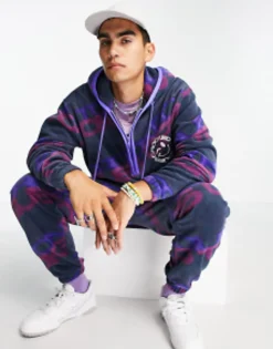 Tall*Crooked Tongues Co-Ord With All Over Logo Print Polar Fleece In Blue