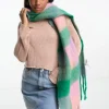 Scarves*Daisy Street Check Blanket Scarf In And Purple Check Green