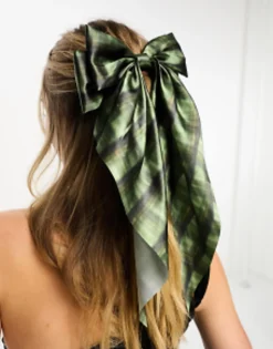 Hair Accessories*Daisy Street Check Hair Bow In Green