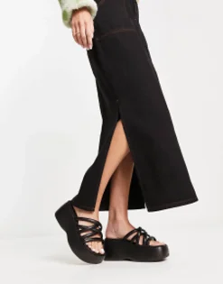 Flat Sandals*Daisy Street Chunky Sole Strappy Sandals In Black