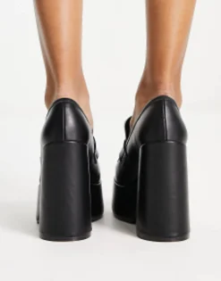 Loafers*Daisy Street Exclusive Platform Heeled Loafers In Monochrome Black/White