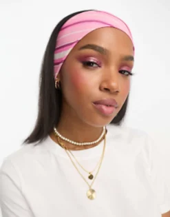 Hair Accessories*Daisy Street X Chloe Davie Wide Jersey Headband In Stripe Print Pink