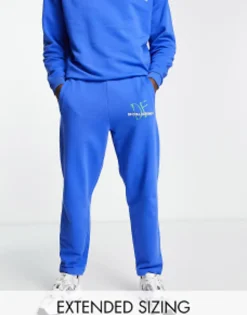 Tall*DESIGN Dark Future Co-Ord Relaxed Jogger With Logo Graphic Print In Blue Bright Blue