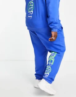 Tall*DESIGN Dark Future Co-Ord Relaxed Jogger With Logo Graphic Print In Blue Bright Blue
