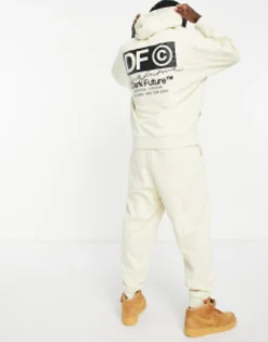 Tall*DESIGN Dark Future Co-Ord With Front And Back Logo Prints In Ecru