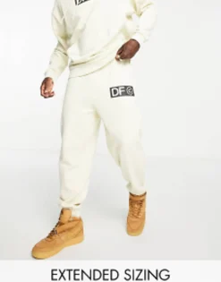 Tall*DESIGN Dark Future Co-Ord With Front And Back Logo Prints In Ecru