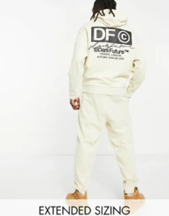 Tall*DESIGN Dark Future Co-Ord With Front And Back Logo Prints In Ecru