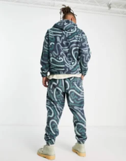 Tall*DESIGN Daysocial Co-Ord Relaxed Joggers In Polar Fleece With All Over Doodle Print In Navy