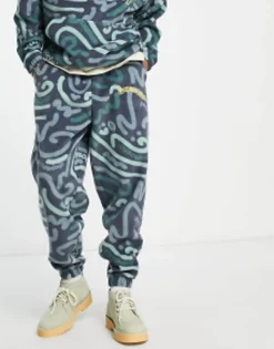 Tall*DESIGN Daysocial Co-Ord Relaxed Joggers In Polar Fleece With All Over Doodle Print In Navy