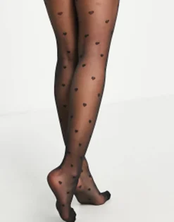Socks & Tights*DESIGN 20 Denier All Over Heart Tights In Black
