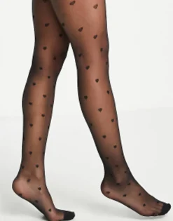 Socks & Tights*DESIGN 20 Denier All Over Heart Tights In Black