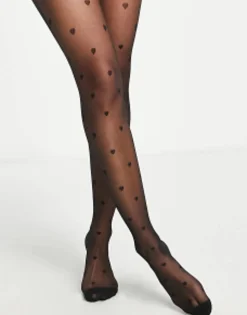 Socks & Tights*DESIGN 20 Denier All Over Heart Tights In Black