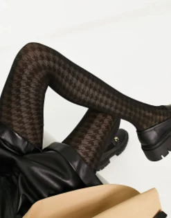 Socks & Tights*DESIGN 30 Denier Houndstooth Tights In Black
