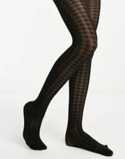 Socks & Tights*DESIGN 30 Denier Houndstooth Tights In Black