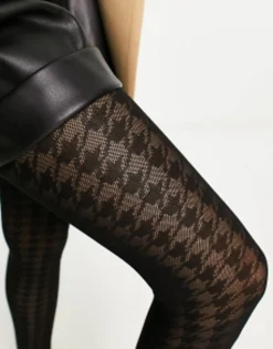 Socks & Tights*DESIGN 30 Denier Houndstooth Tights In Black
