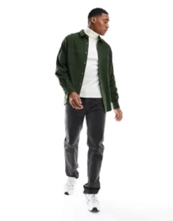 Tall*DESIGN 90 Oversized Raglan Sleeve Cord Shirt In Dark Green