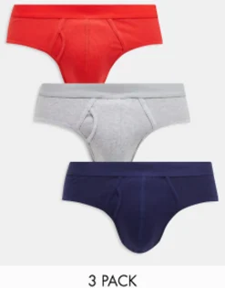 Underwear*DESIGN 3 Pack Briefs In Red, Navy And Grey Grey Marl