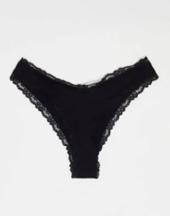 Multipacks*DESIGN 3 Pack Cotton & Lace Trim High Rise Malibu Thong In Black